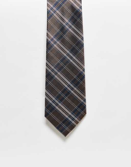 Kaiia check tie in beige and blue