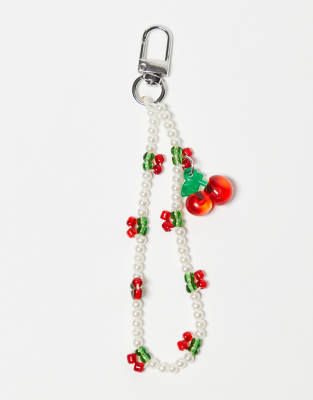 Kaiia cherry and pearl bag charm in multi - view 1