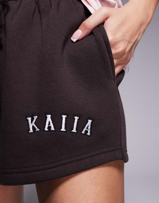 Kaiia – Chokladbruna sweatshorts med broderad logga i bomullsmix, del av set  , 3 av 5
