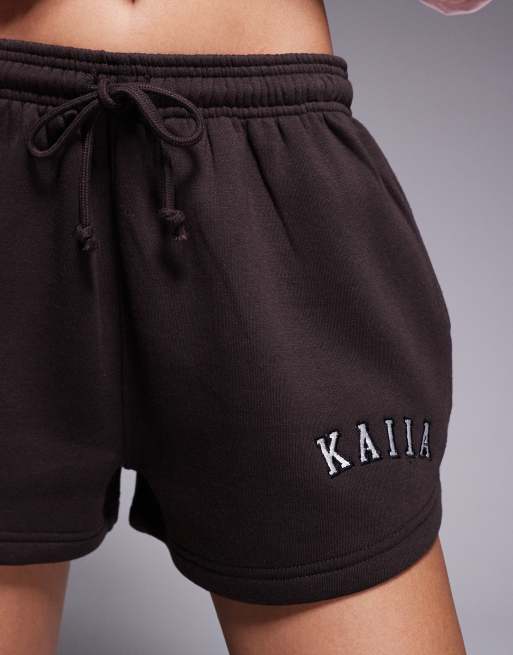 Kaiia – Chokladbruna sweatshorts med broderad logga i bomullsmix, del av set  , 5 av 5