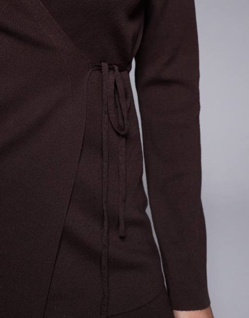 Kaiia - Chokoladebrun ribstrikket slå om-top med bindefront - Del af sæt - Kun hos ASOS, 3 af 4