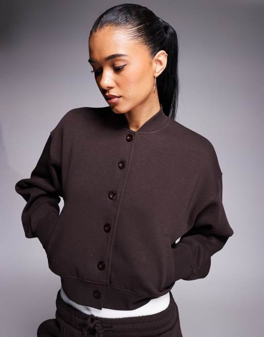 Kaiia - Chokoladebrun sweatshirt-cardigan med knapper - Del af sæt