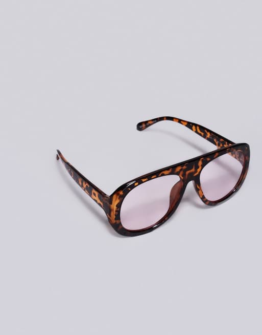 Kaiia - Chunky aviator-solbriller med stel med brunt skildpaddemønster og klare glas, 2 af 3