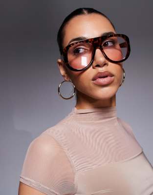 Kaiia Chunky Clear Lens Aviator Sunglasses