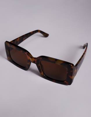Shop Kaiia Chunky Rectangle Sunglasses In Brown