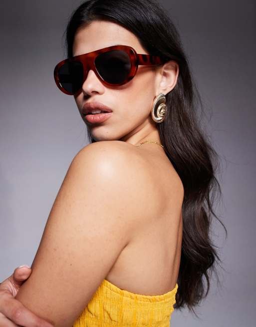 Kaiia chunky smoke lens aviator sunglasses in orange tort
