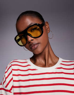 Kaiia Chunky Yellow Lens Aviator Sunglasses