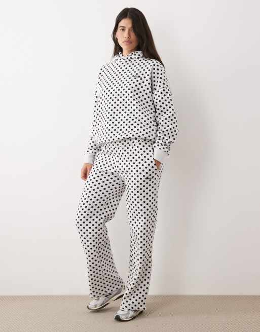 Kaiia - Co-ord set van katoenrijke oversized hoodie met geborduurd logo en joggingbroek met wijde pijpen in grijs met zwarte stippen