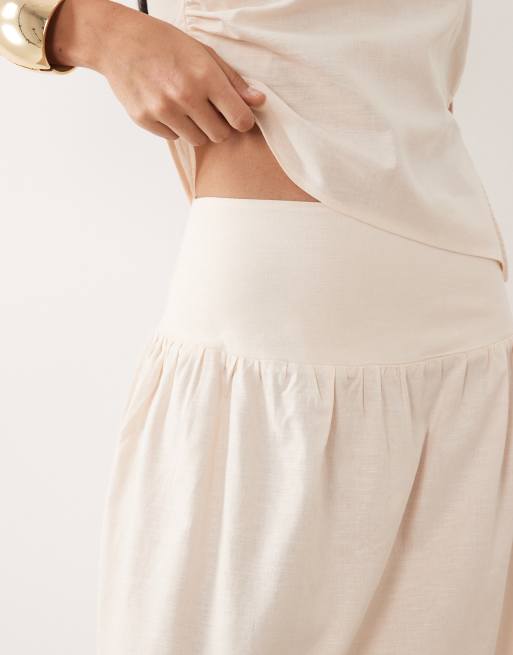 Kaiia - Colección exclusiva - Falda larga beis con cintura baja de tejido efecto lino (parte de un conjunto), 3 de 5