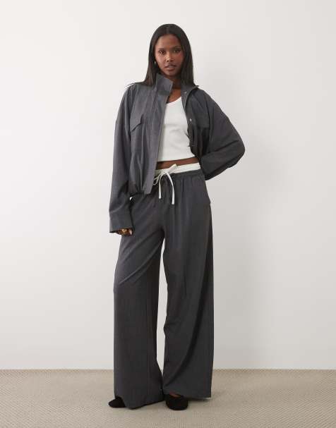 Kaiia - conjunto exclusivo de pantalones tácticos de pernera ancha con doble cintura en carbón - view 1