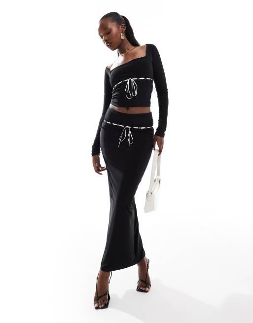 Kaiia contrast bow detail maxi skirt in black - part of a set