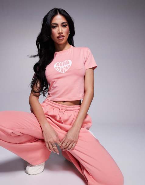 Kaiia contrast heart logo baby tee in peach - part of a set - view 1