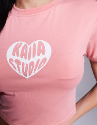KAIIA COTTON RICH CONTRAST HEART LOGO BABY TEE CO-ORD