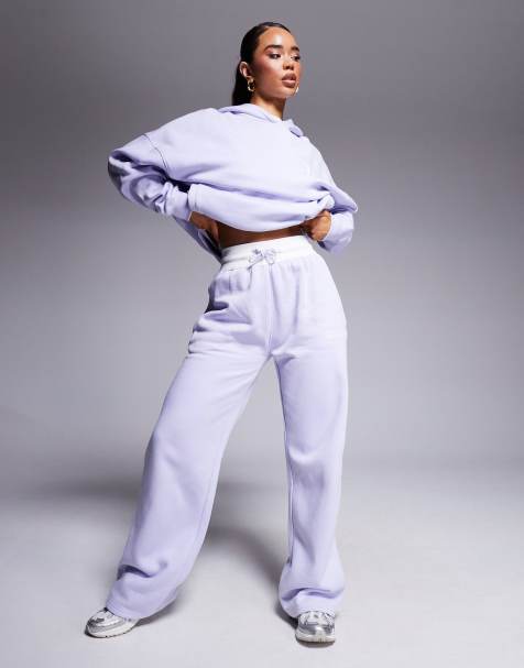 Kaiia contrast ribbed waistband wide leg sweatpants in lilac - part of a set - view 1