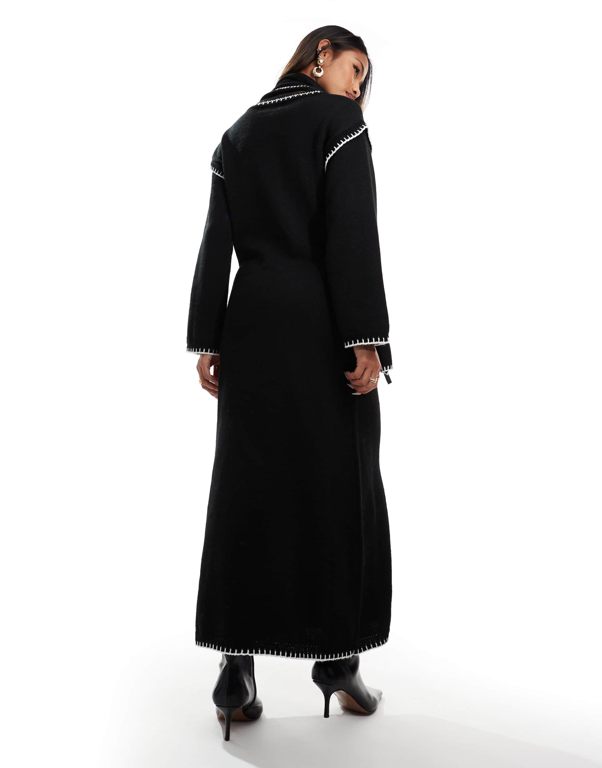 kaiia contrast stitch scarf detail maxi sweater dress in black