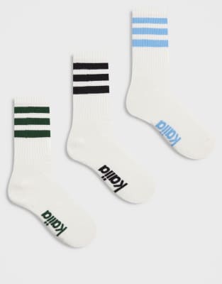 Kaiia Contrast Stripes Logo 3 Pack Socks In Multi