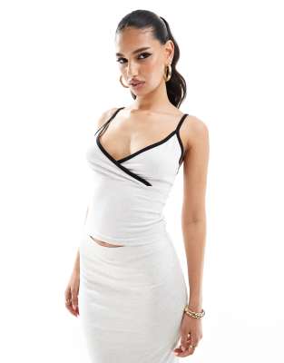 Kaiia Contrast Trim Detail Cami Top In Light Gray - Part Of A Set
