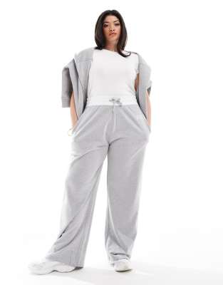 contrast waistband drawstring wide leg sweatpants in light gray - part of a set