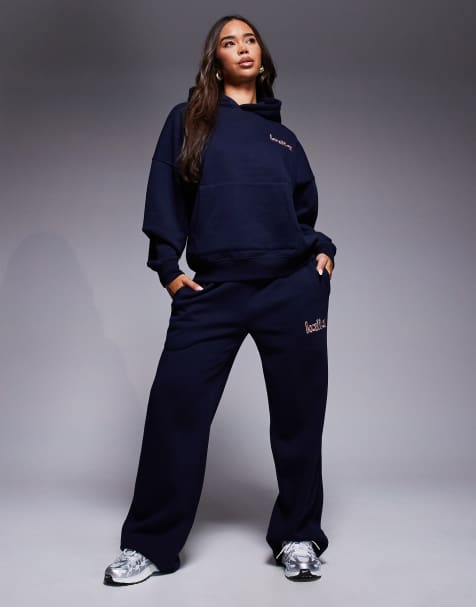 Kaiia - Coordinato blu navy e rosso con joggers e felpa con cappuccio oversize con logo ricamato sul retro - view 1