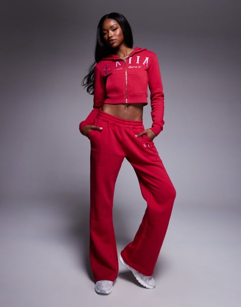 Kaiia - Coordinato bordeaux con T-shirt mini, felpa con cappuccio e joggers con logo ricamato - view 1