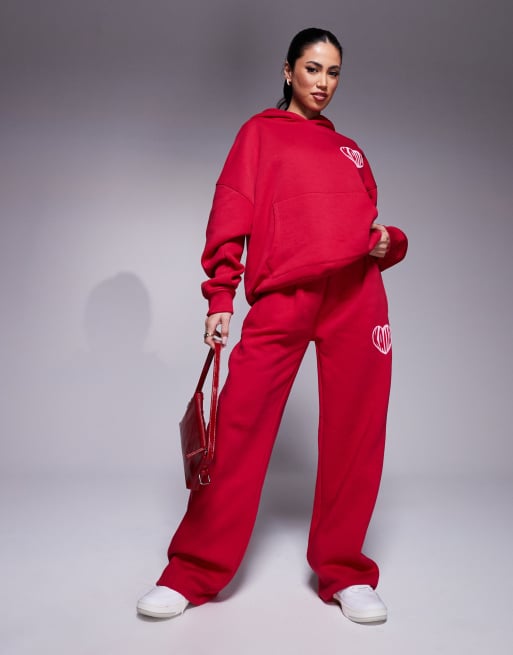 Kaiia - Coordinato bordeaux e rosa con felpa oversize con cappuccio e joggers con logo a cuore