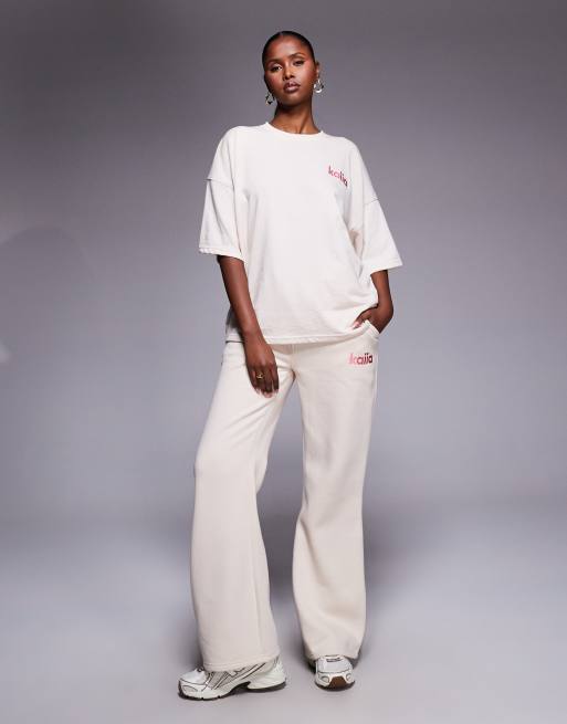 Kaiia - Coordinato color crema con joggers, felpa con cappuccio oversize, t-shirt oversize con grafica stile sticker sul retro