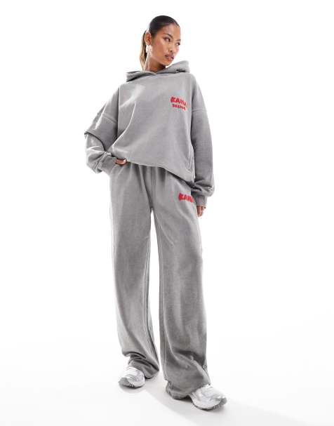 Kaiia - Coordinato color grigio slavato composto da felpa con cappuccio oversize e joggers a fondo ampio - view 1