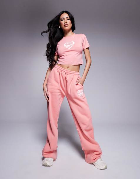 Kaiia - Coordinato color pesca con T-shirt baby, felpa con cappuccio e joggers con logo a cuore - view 1