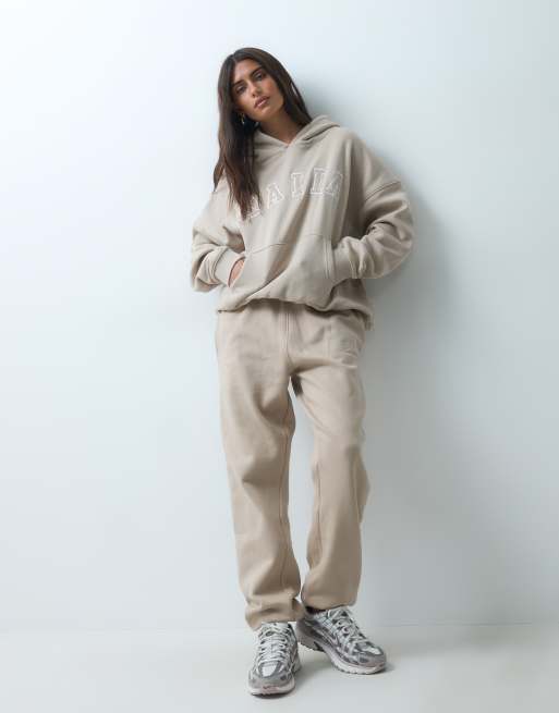 Kaiia - Coordinato color pietra in misto cotone composto da felpa con cappuccio e joggers, 1 di 6