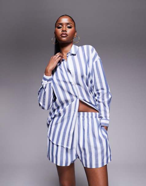 Kaiia - Coordinato con camicia a righe oversize e pantaloncini - view 1