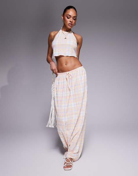 Kaiia - Coordinato multicolore a quadri con crop top allacciato al collo e gonna lunga - view 1