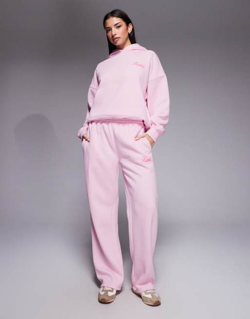 Kaiia - Coordinato rosa confetto e corallo con joggers a fondo ampio e felpa con cappuccio oversize con stampa grafica bombata sul retro