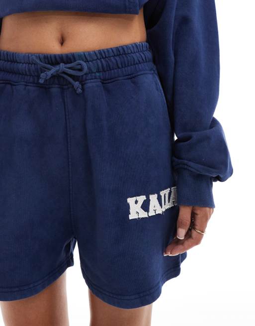Kaiia cotton blend applique sweat shorts co-ord in denim blue  , 4 of 5