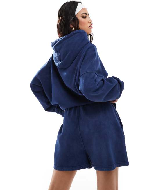 Kaiia cotton blend applique sweat shorts in denim blue - part of a set  , 2 of 5