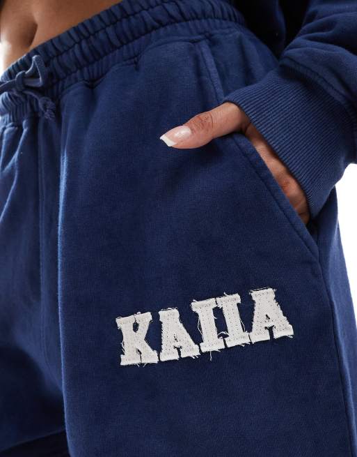 Kaiia cotton blend applique sweat shorts in denim blue - part of a set  , 5 of 5