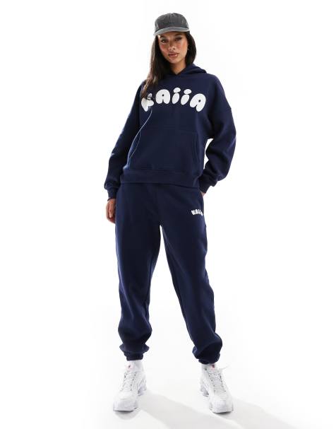 Kaiia cotton blend bubble logo cuffed leg trackies in navy (part of a set) - view 1