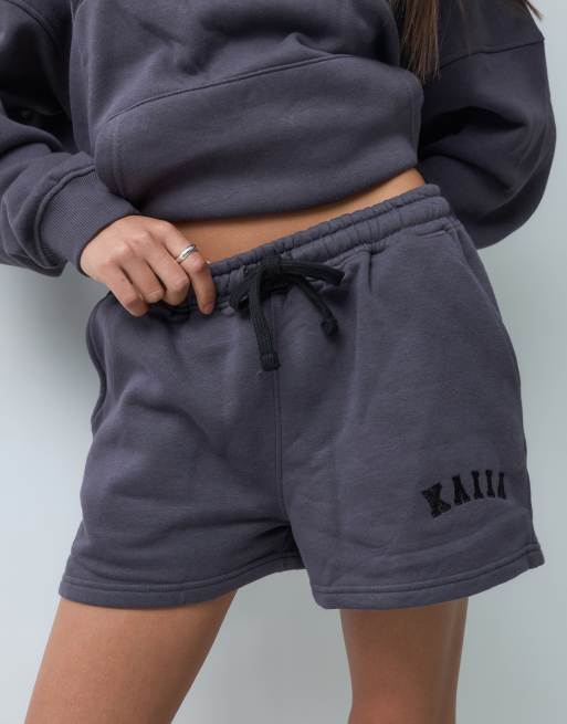 Kaiia cotton blend embroidered logo sweat shorts co-ord in dark grey  , 2 of 5