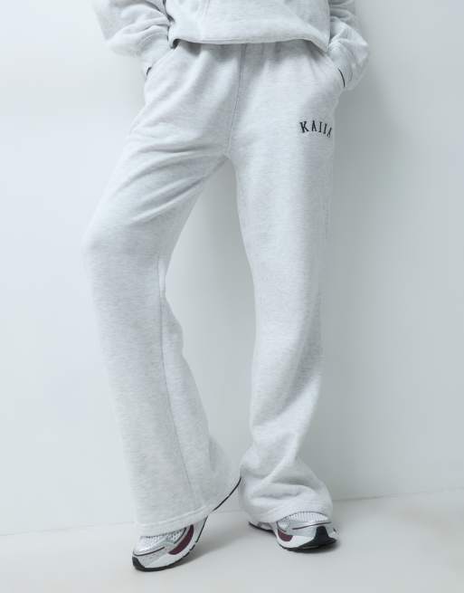 Kaiia cotton blend embroidered logo wide leg sweatpants in light gray heather - part of a set   , 3 of 5