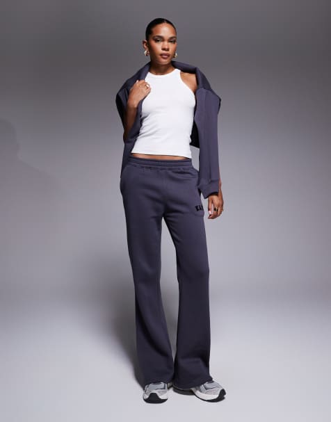 Kaiia cotton blend embroidered logo wide leg trackies in dark grey (part of a set) - view 1