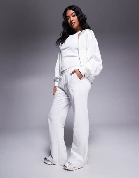 Kaiia cotton blend embroidered logo wide leg trackies in white (part of a set) - view 1