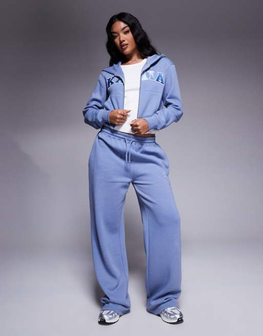 Kaiia cotton blend embroidered logo zip up hoodie in light blue - part of a set  , 2 of 4