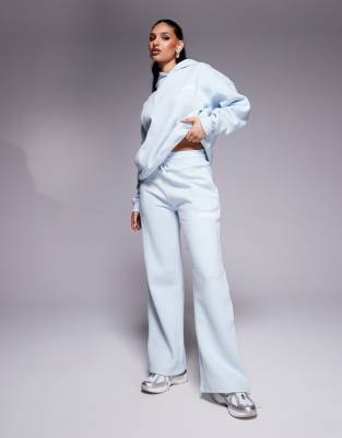 Kaiia Kaiia cotton blend logo deep waistband wide leg jogger co-ord in mint-Green