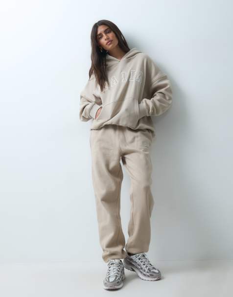 Kaiia cotton blend logo hoodie and jogger co-ord in stone - view 1