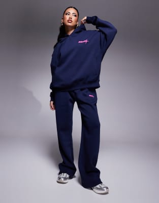 Kaiia Kaiia cotton blend logo wide leg jogger co-ord in navy