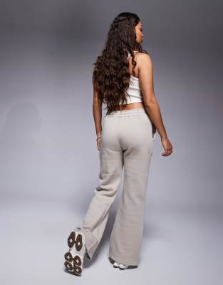 Kaiia Cotton Blend Petite Wide Leg Joggers In Neutral