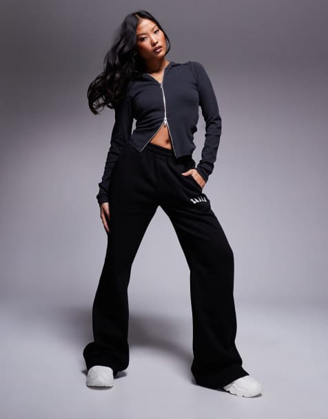 Kaiia cotton blend Petite wide leg sweatpants in black - view 1