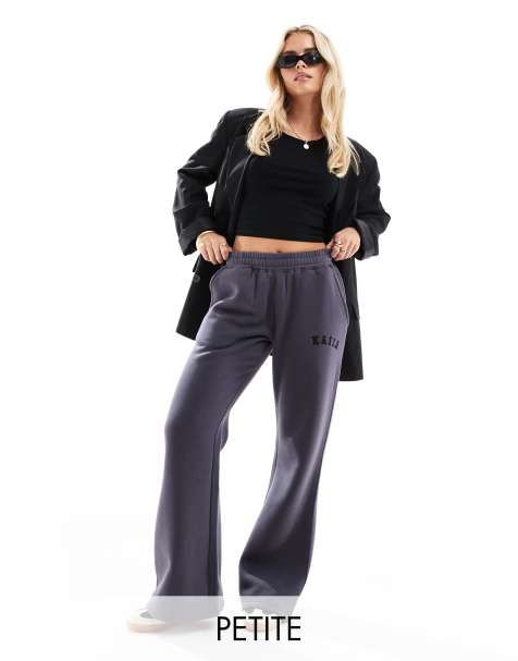 Kaiia cotton blend Petite wide leg trackies in dark grey - view 1