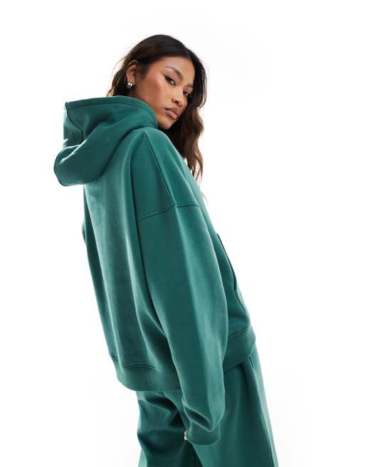 Kaiia cotton blend pink logo oversized hoodie in dark green - part of a set  , 2 of 4