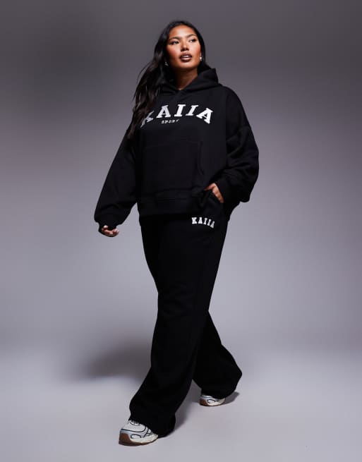 Kaiia cotton blend Plus wide leg sweatpants in black - part of a set   