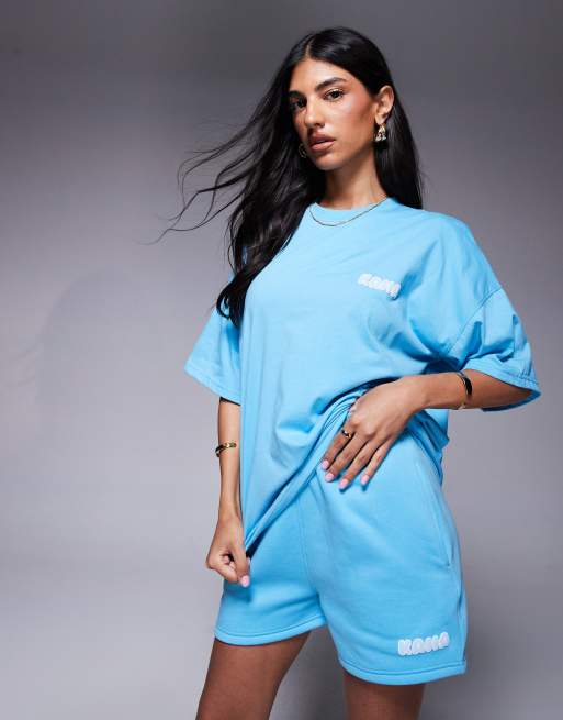 Kaiia cotton blend puff printed logo sweat shorts in bright blue (part of a set)  , 3 of 5
